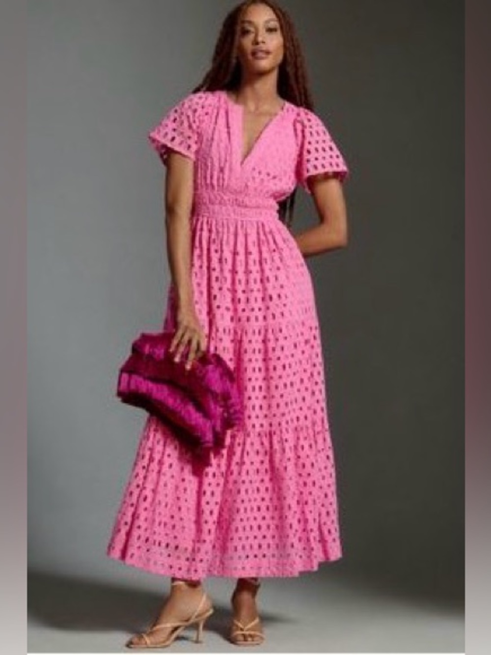 Anthropologie Somerset Pink Eyelet Maxi Dress NWOT SZ MP